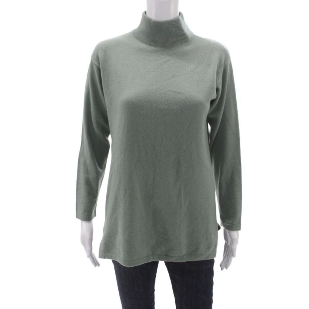 Neiman Marcus Womens 100% Cashmere Mock Neck Pullover Sweater Green Size XS